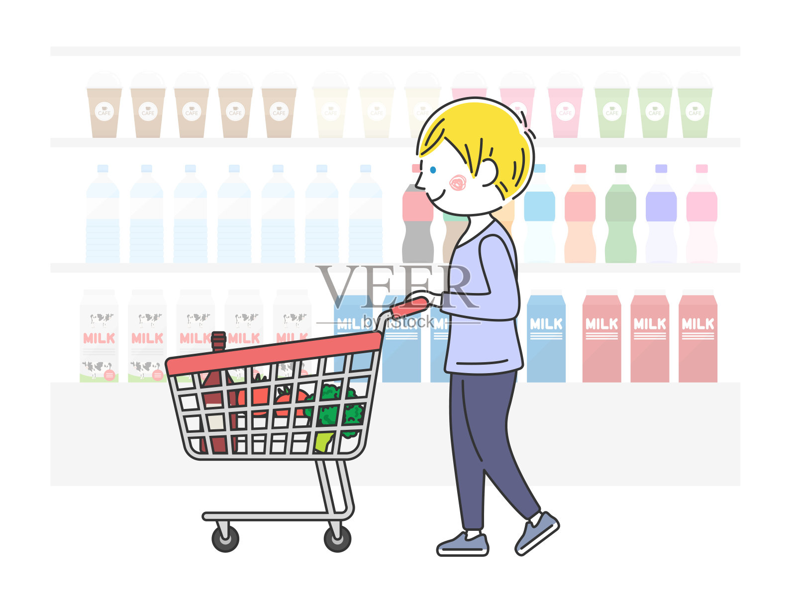 在超市购物的人。插画图片素材