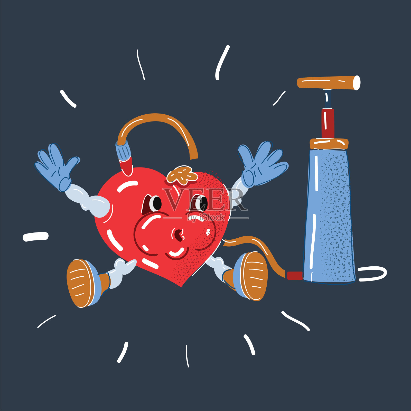 矢量说明血压测量工具。心有灵气。气压概念孤立在黑暗中。插画图片素材