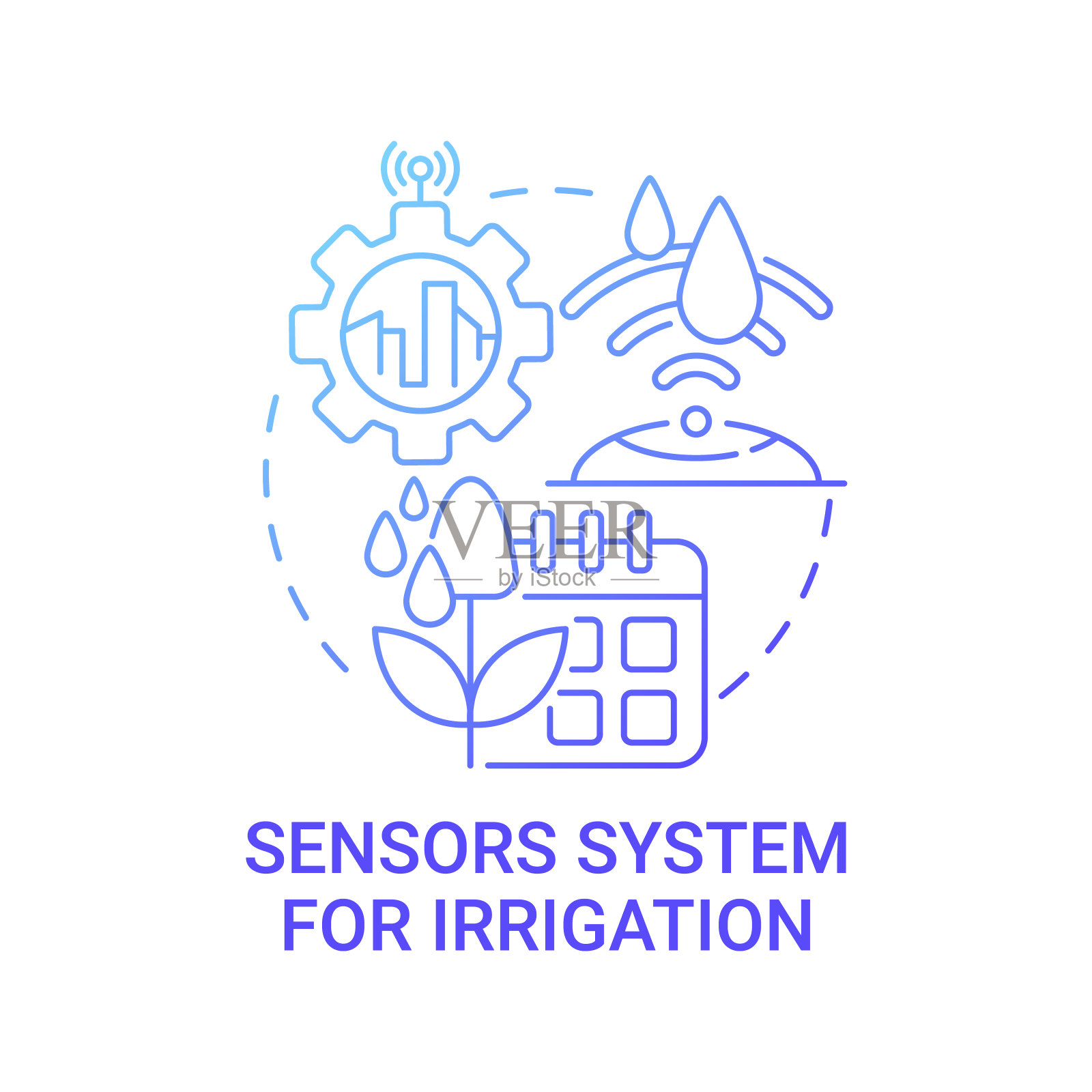 传感器系统的灌溉梯度蓝色概念图标设计模板素材