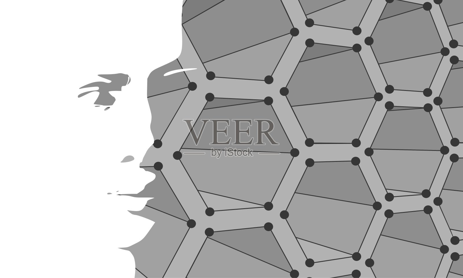 一个女性头部的剪影和蜂窝状背景插画图片素材