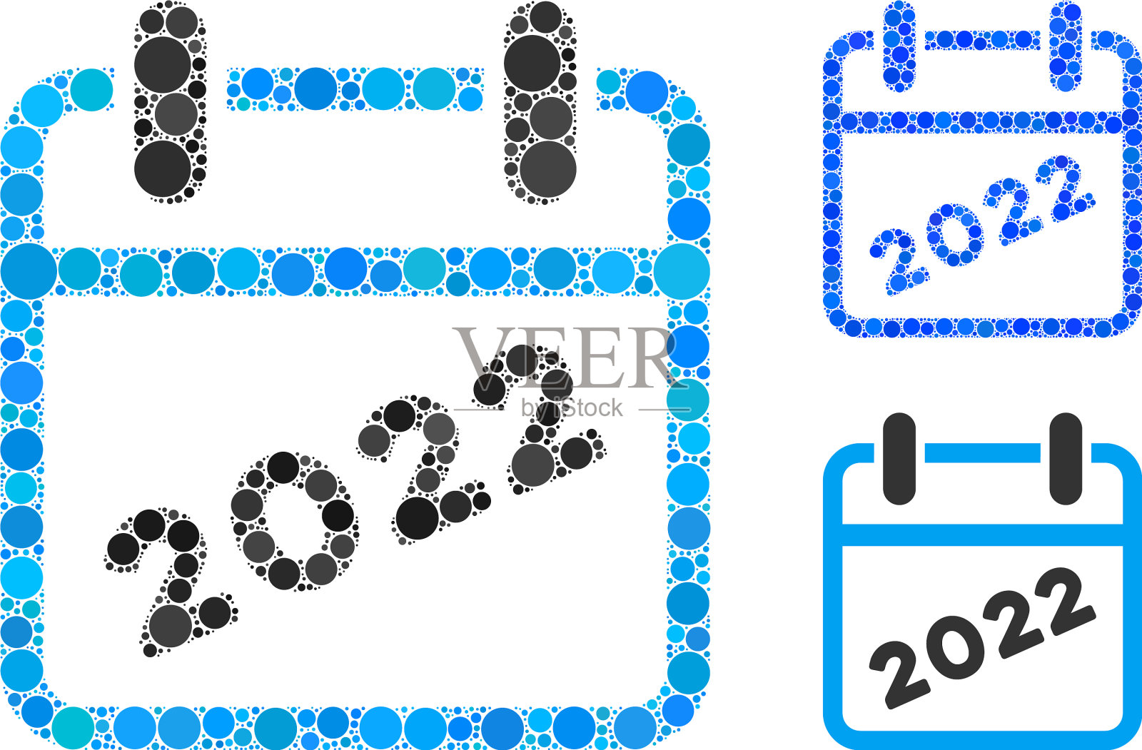 圈2022年日历图标拼贴插画图片素材