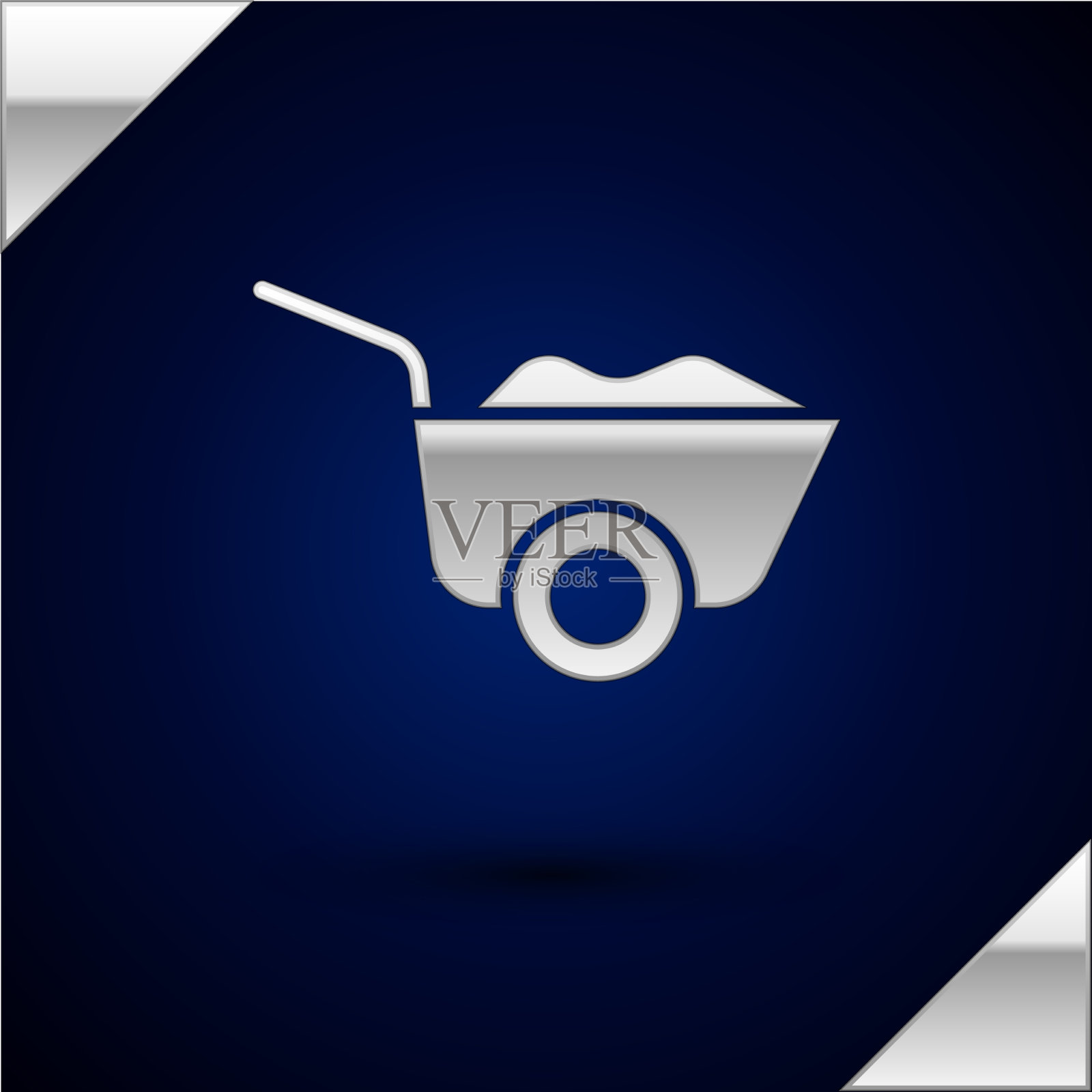 银色独轮手推车图标孤立在深蓝色插画图片素材