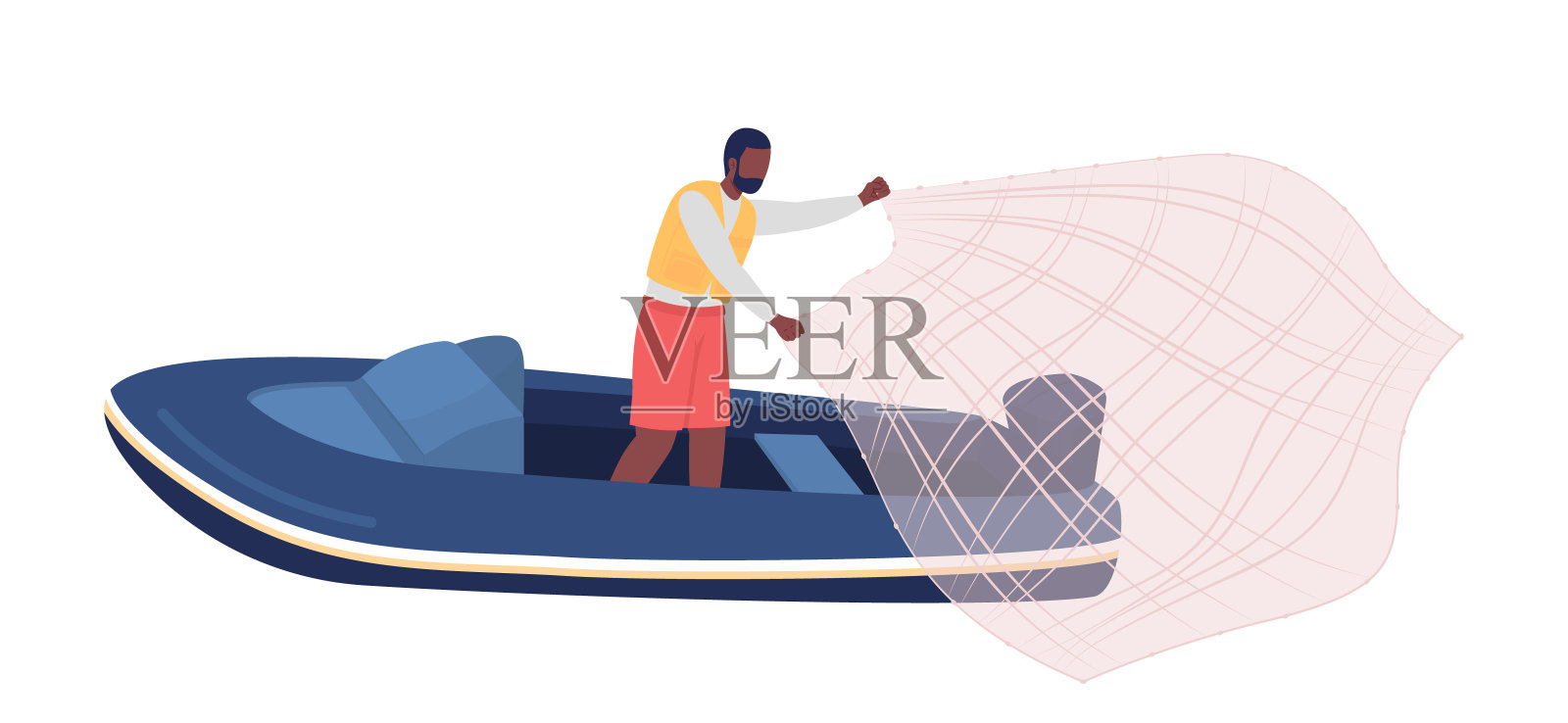 垂钓者与渔具半平色矢量字符插画图片素材