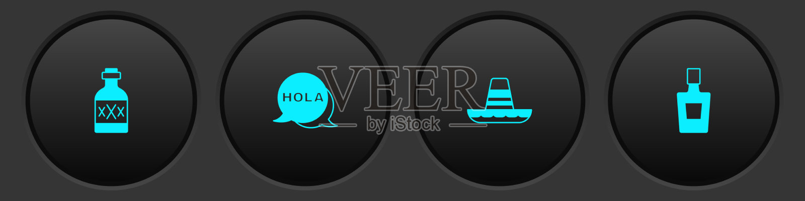 龙舌兰酒瓶,墨西哥帽,还有图标素材