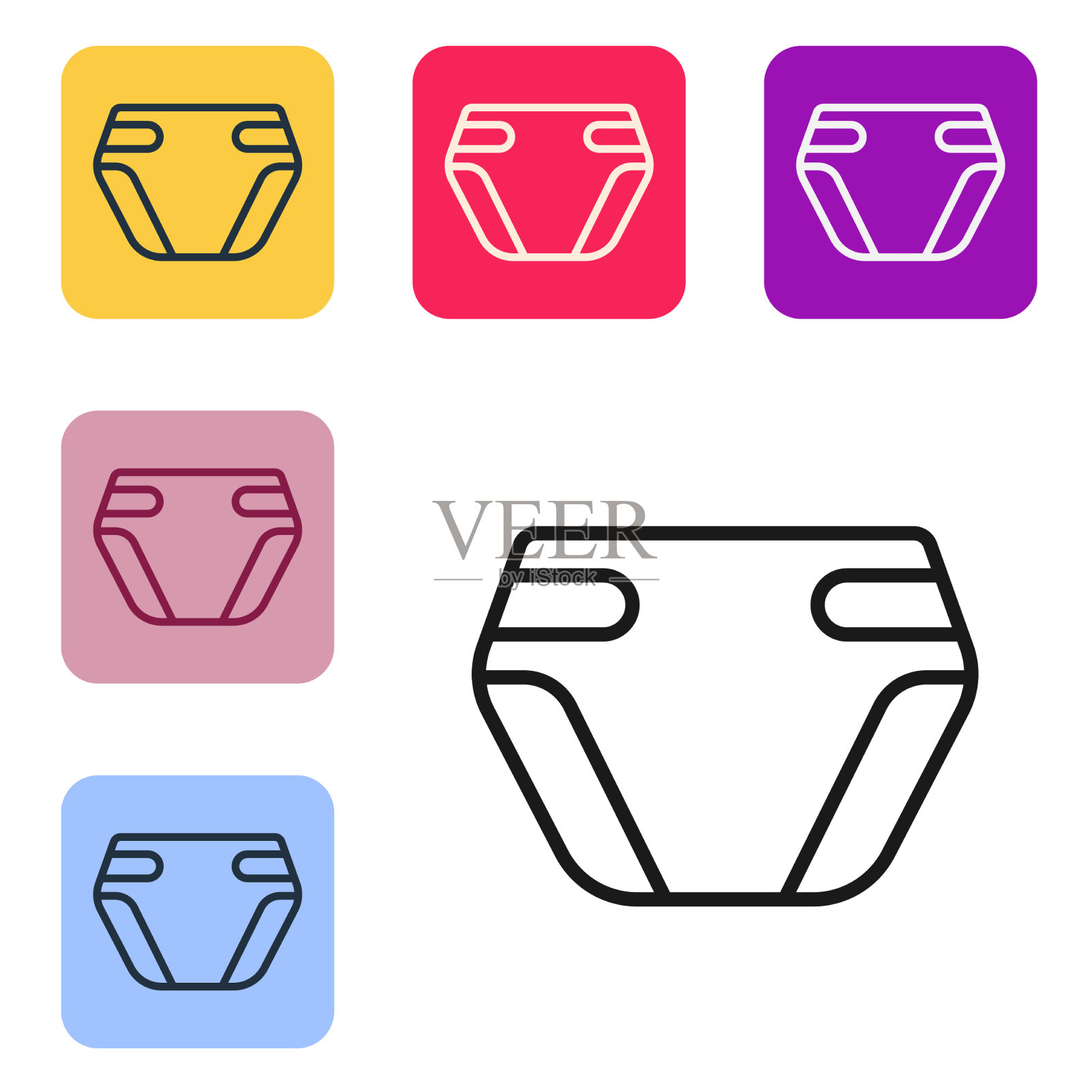 黑色线成人尿布图标孤立在白色图标素材