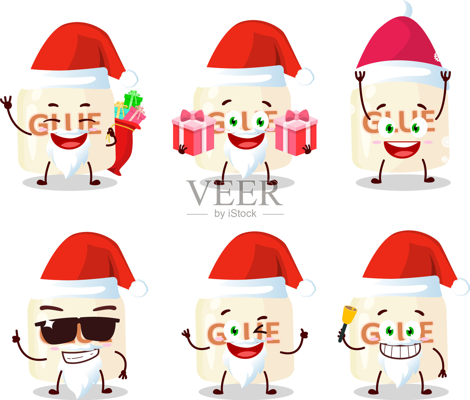 圣诞老人表情与胶水卡通人物插画图片素材