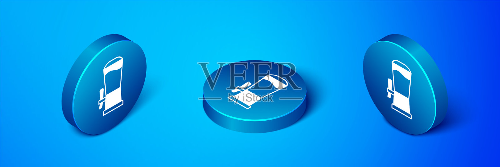 等距啤酒龙头图标孤立在蓝色插画图片素材