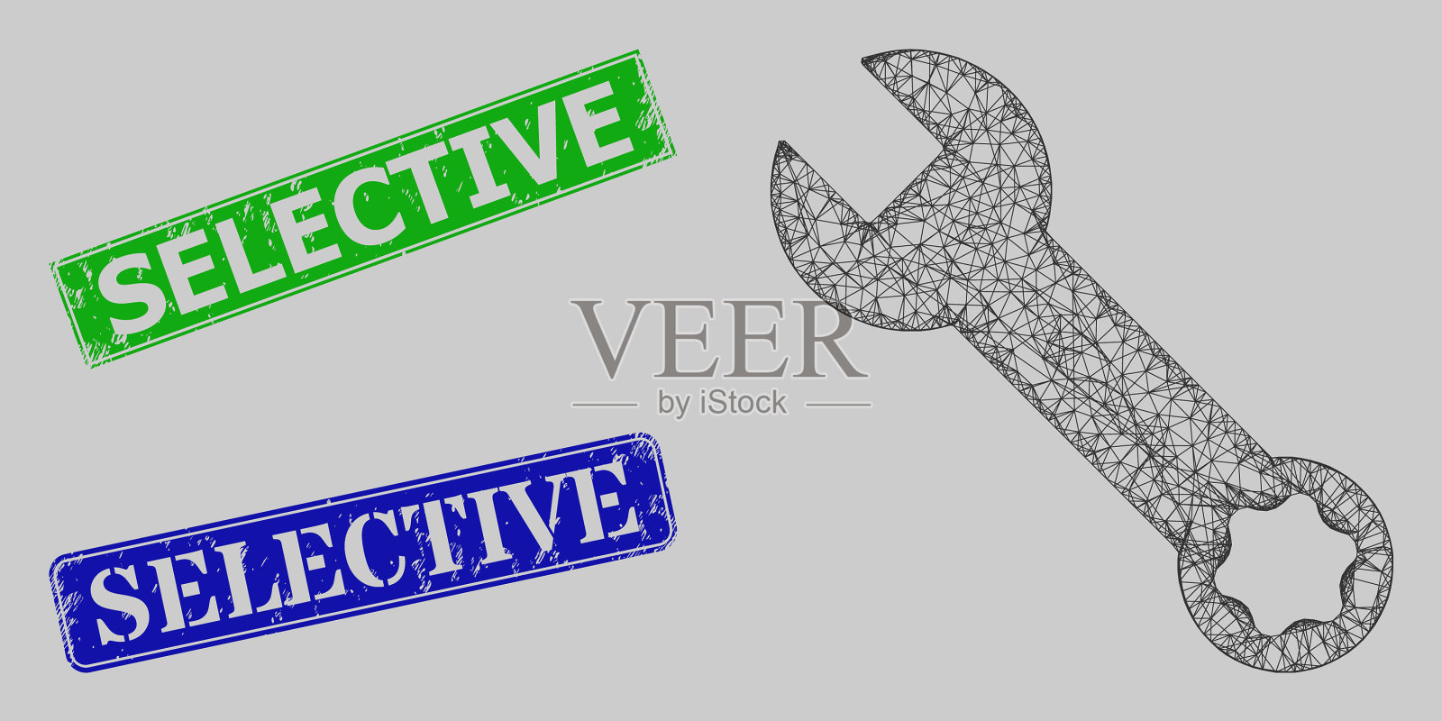 垃圾选择印章密封和交叉扳手插画图片素材