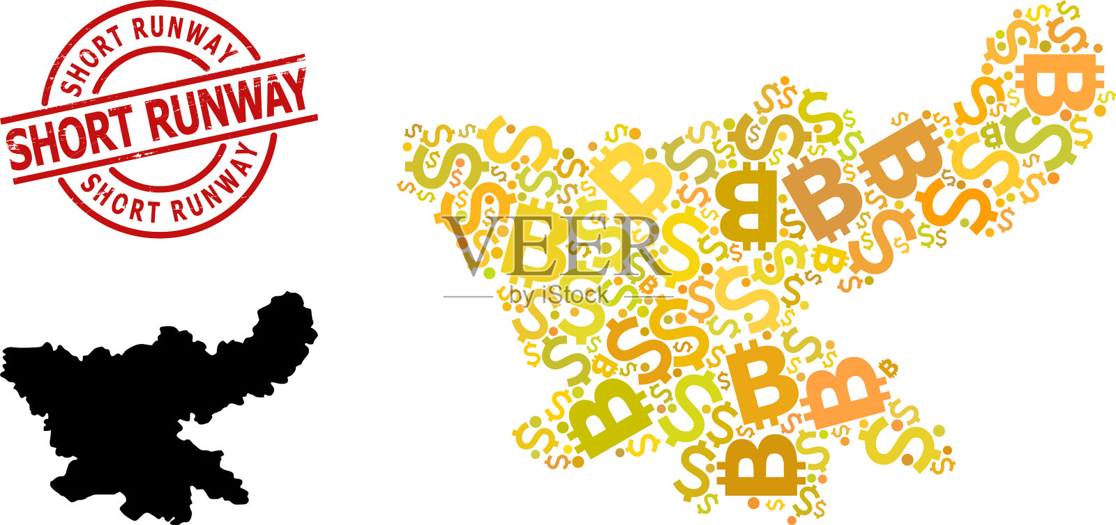 用钱和比特币刮掉了跑道封条插画图片素材