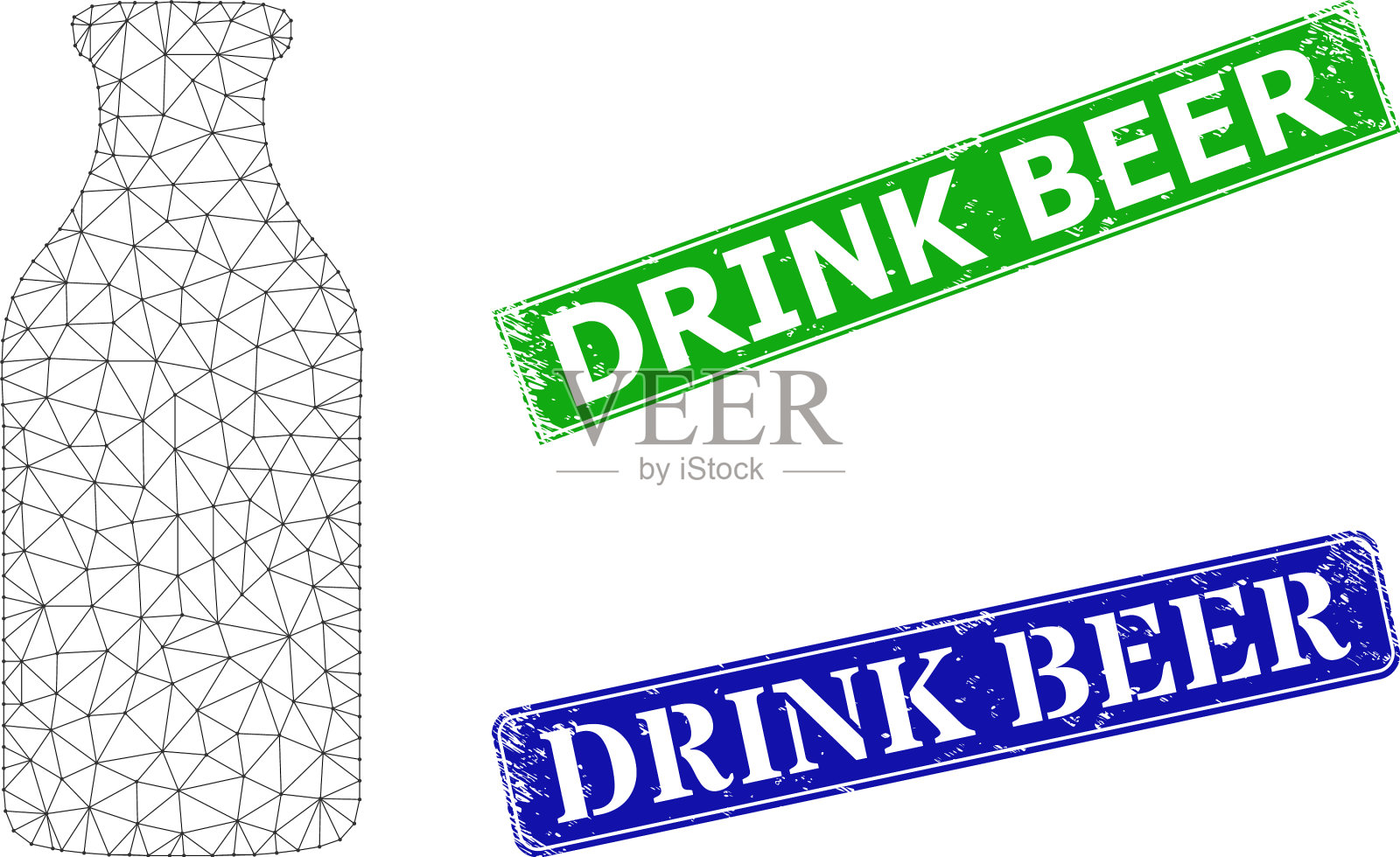 垃圾饮料啤酒徽章和多边形网格插画图片素材