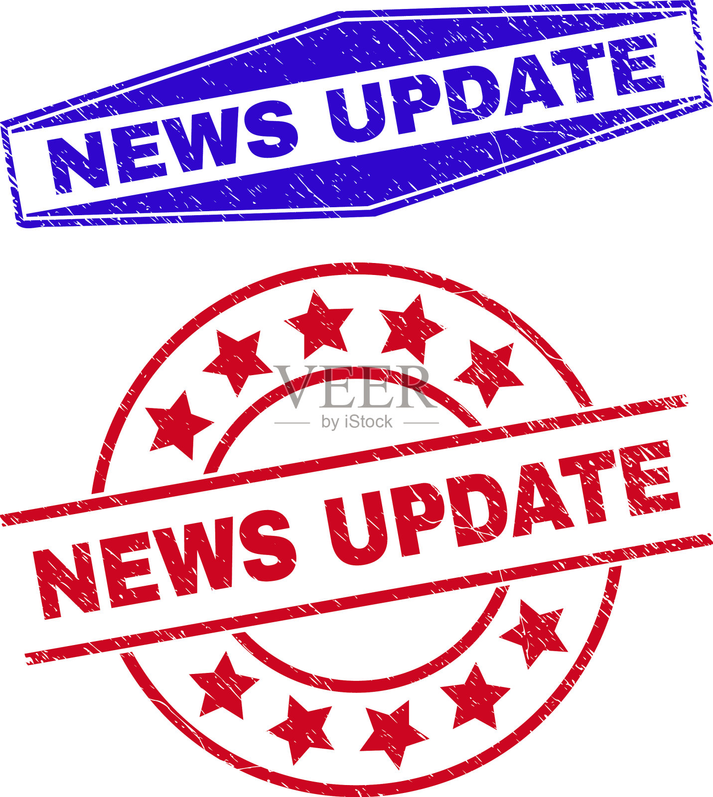 新闻更新圆形和六角形的不洁印章插画图片素材