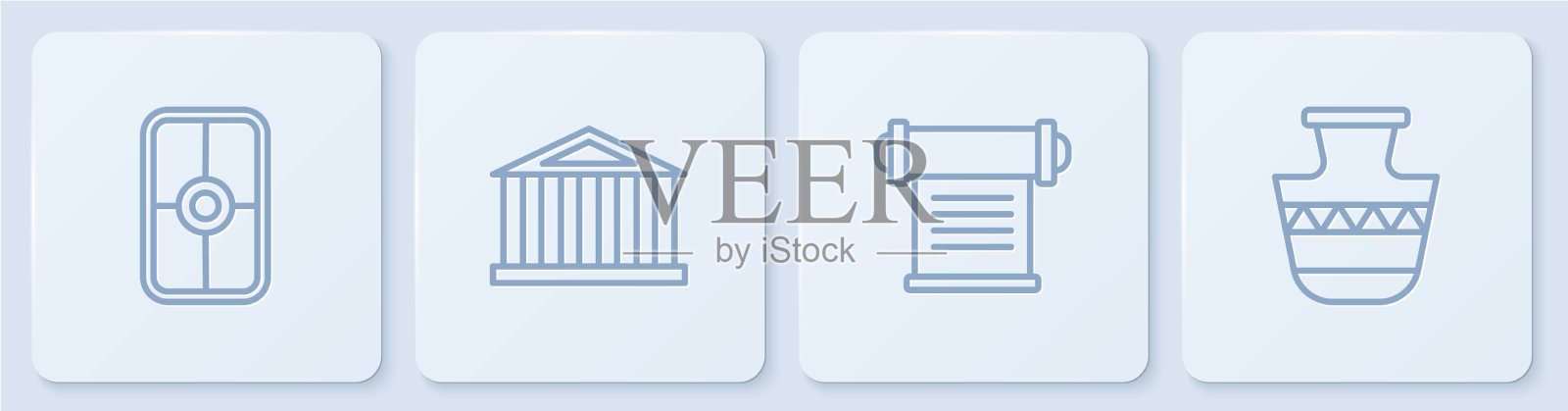 设置线希腊盾法令羊皮纸卷轴图标素材