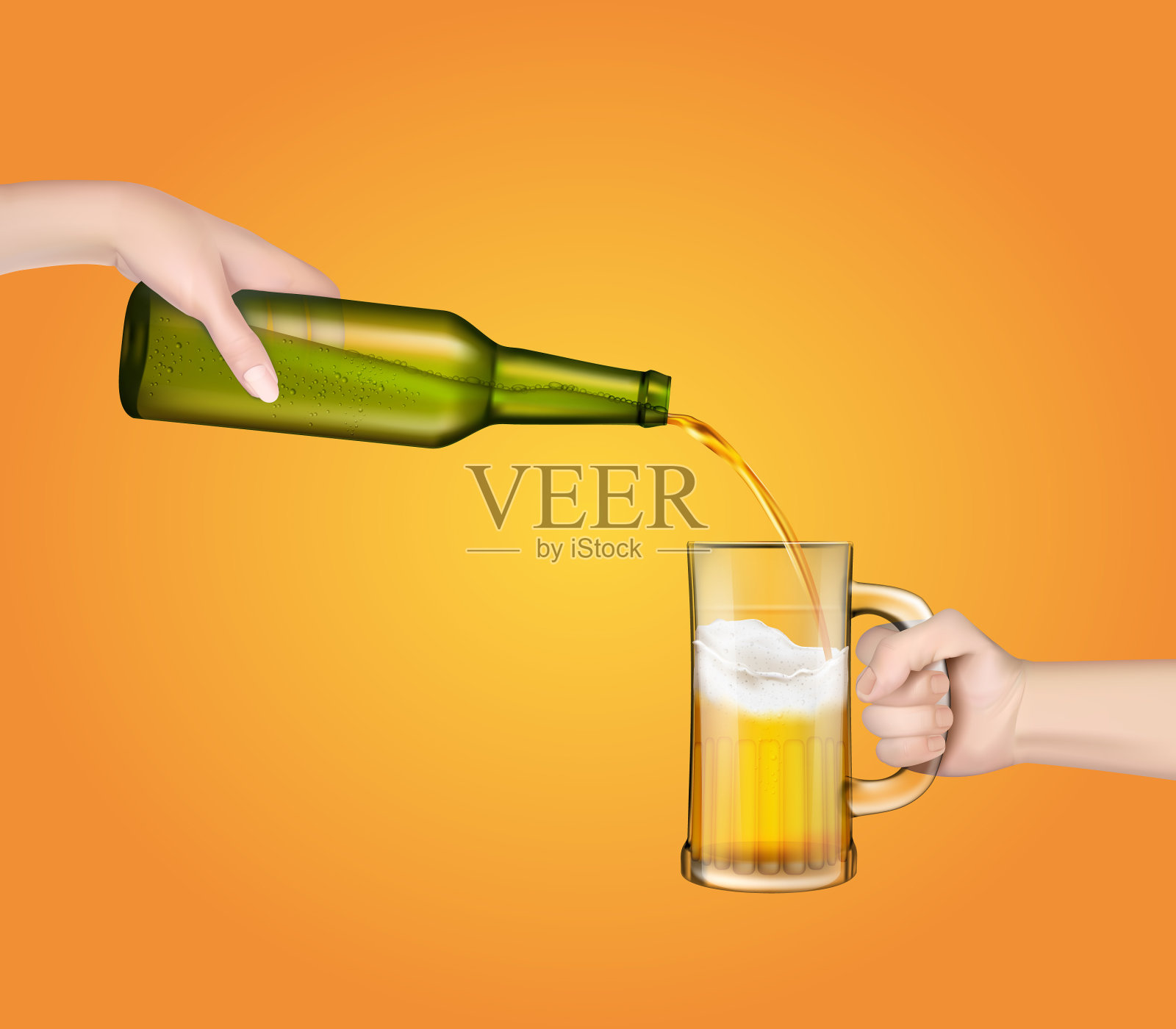 从瓶中倒入的冷大麦啤酒插画图片素材