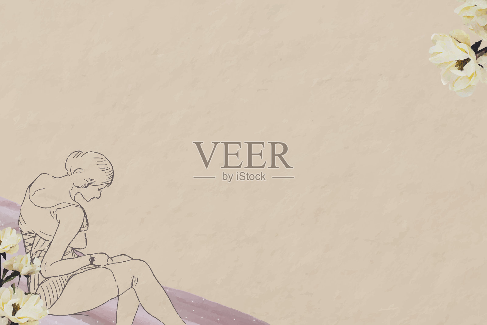 女人复古米色背景插画图片素材