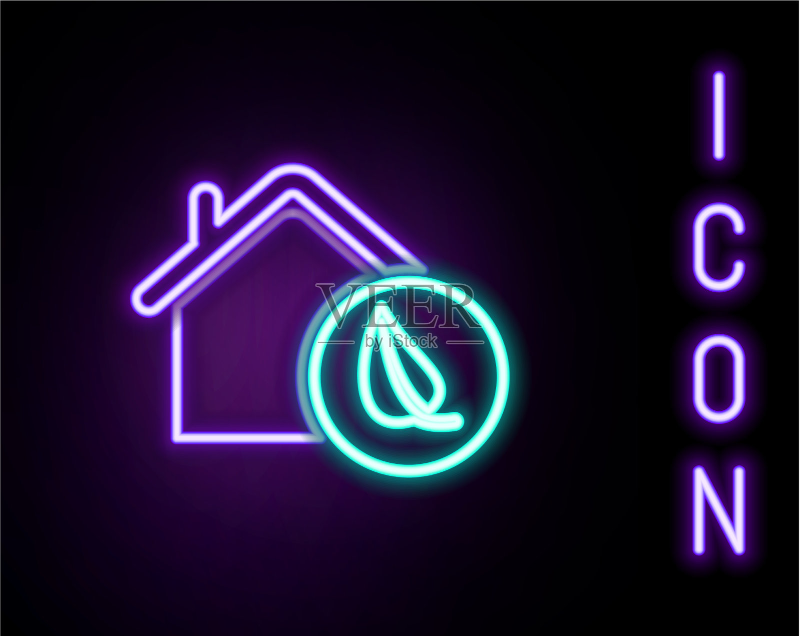 发光的霓虹灯线环保住宅图标孤立插画图片素材