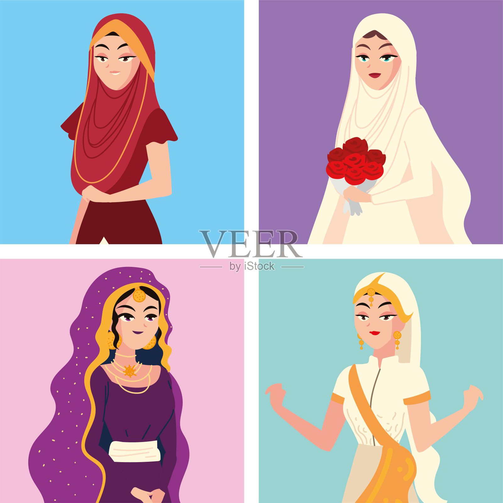 美丽的阿拉伯新娘的肖像插画图片素材