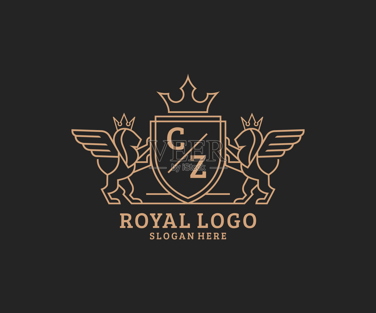 首字母cz字母狮子皇家豪华纹章插画图片素材