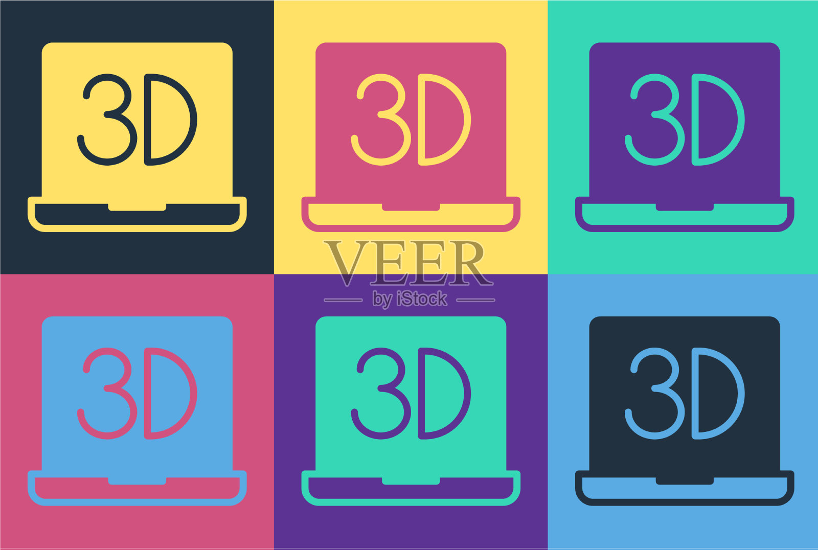 流行艺术3d打印机图标隔离的颜色插画图片素材