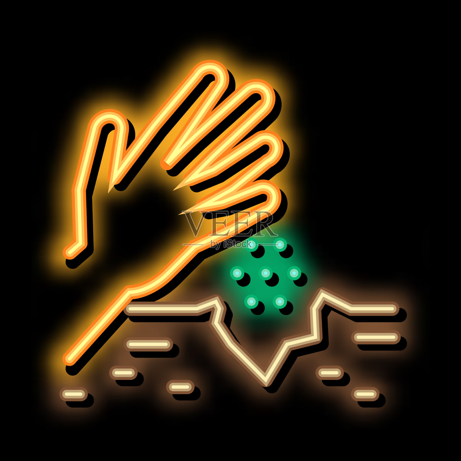 播种在地面霓虹灯辉光图标插画图片素材