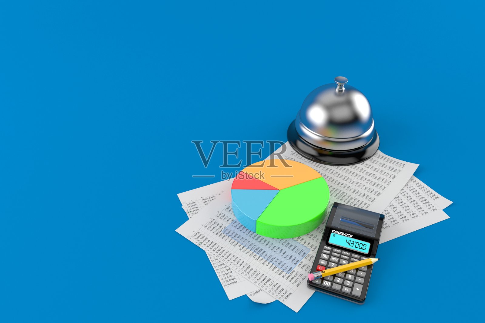 酒店的铃和文件和计算器照片摄影图片