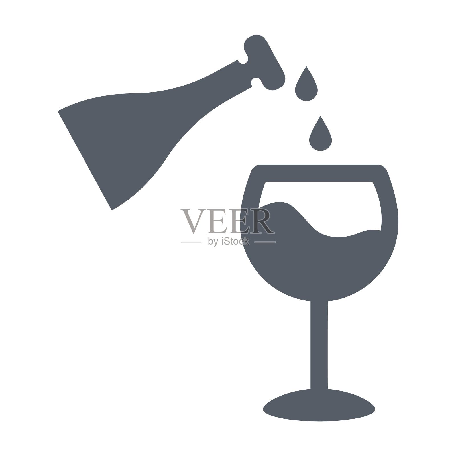 酒瓶、饮料、玻璃杯、倒酒、葡萄酒图标插画图片素材