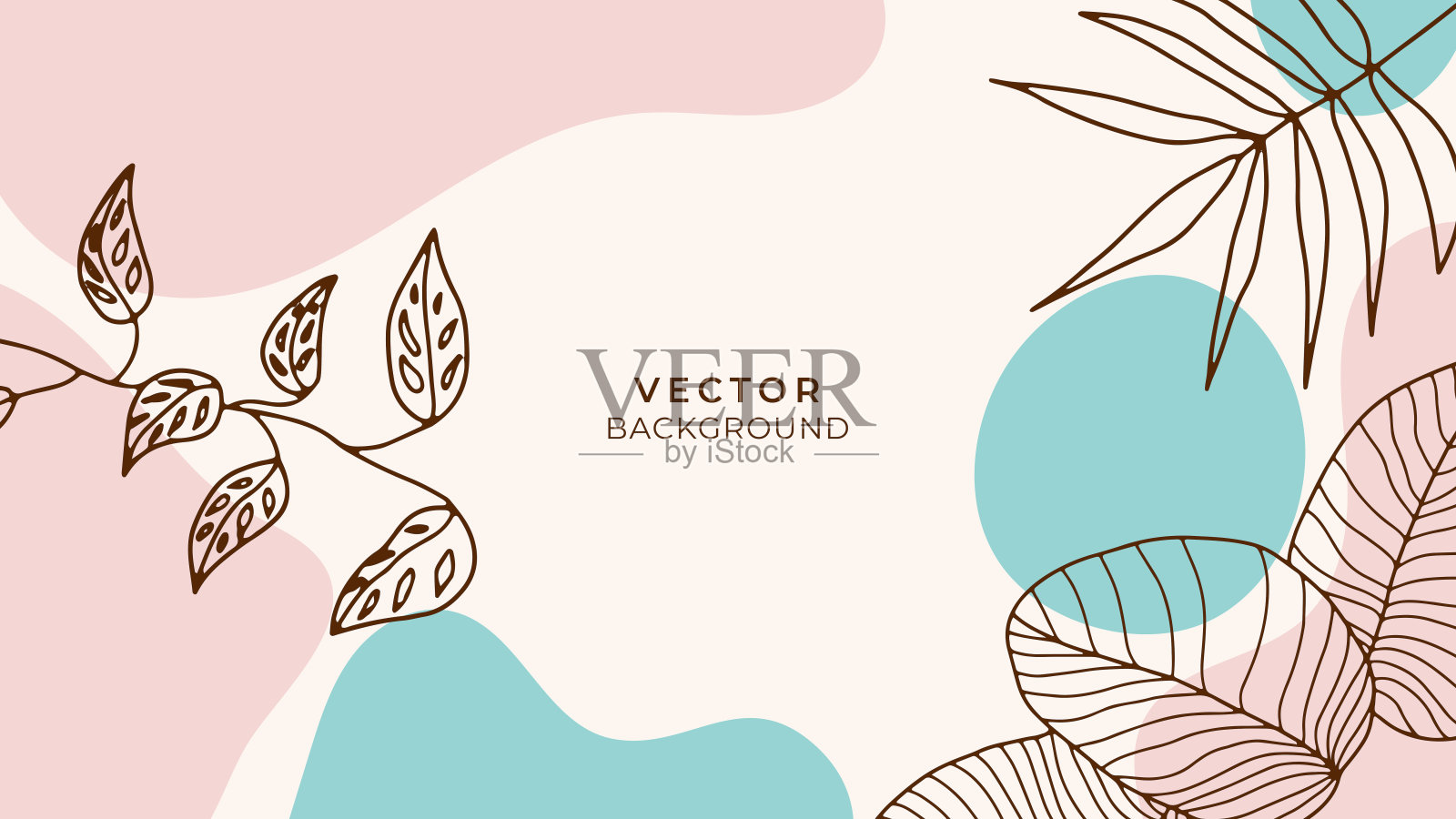 有机背景与花,叶子,液体,斑点波装饰。矢量插图的社会媒体模板,横幅,传单和更多插画图片素材