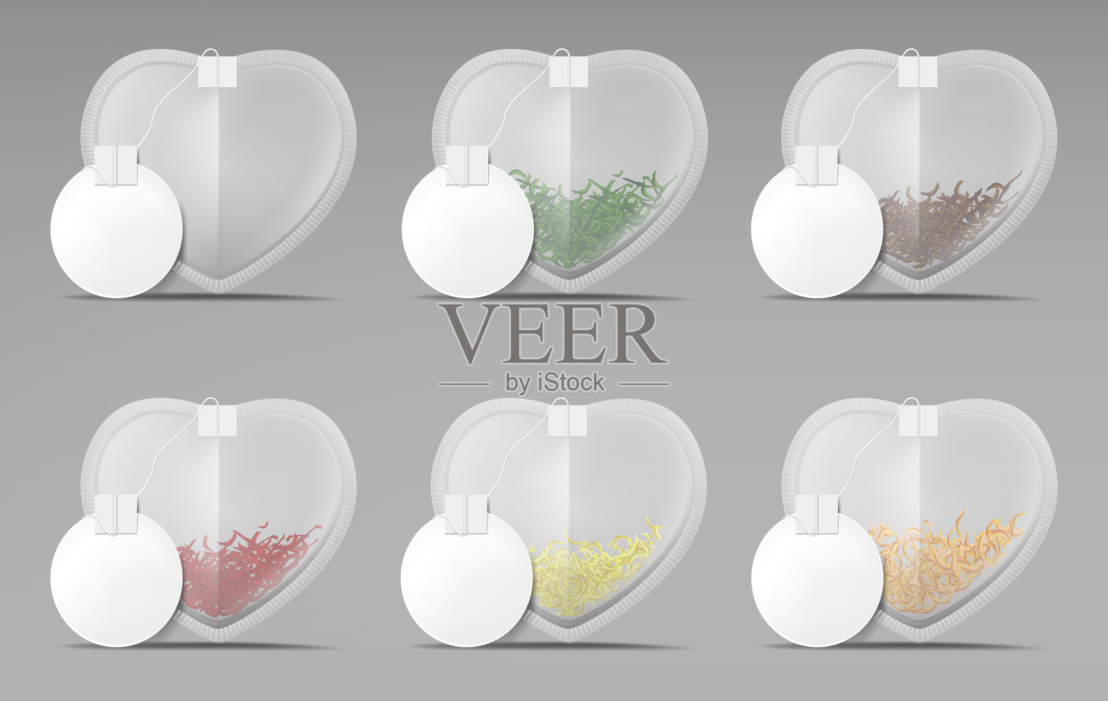心茶袋与空白圆形标签模拟设置插画图片素材