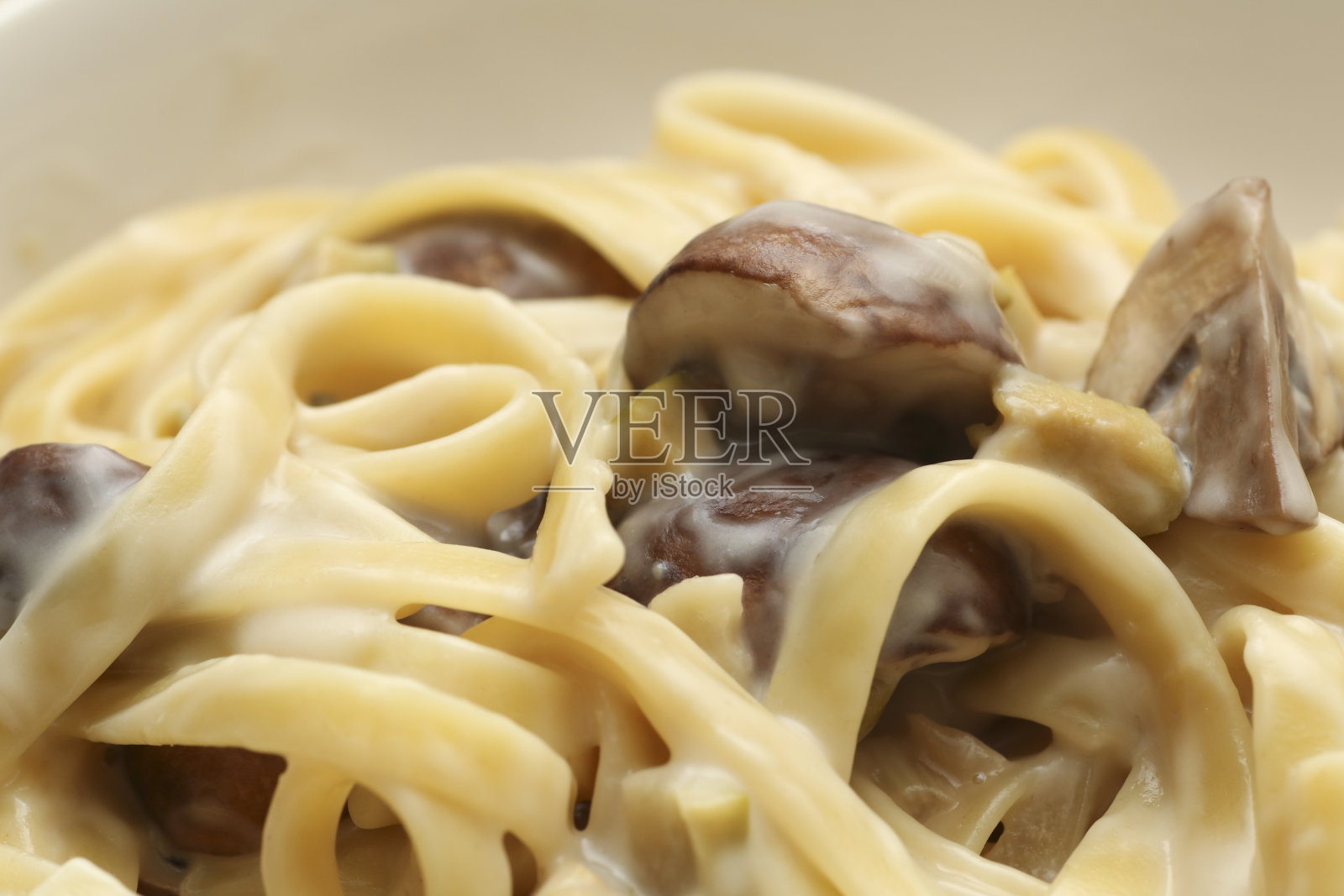 蘑菇意大利面食。照片摄影图片