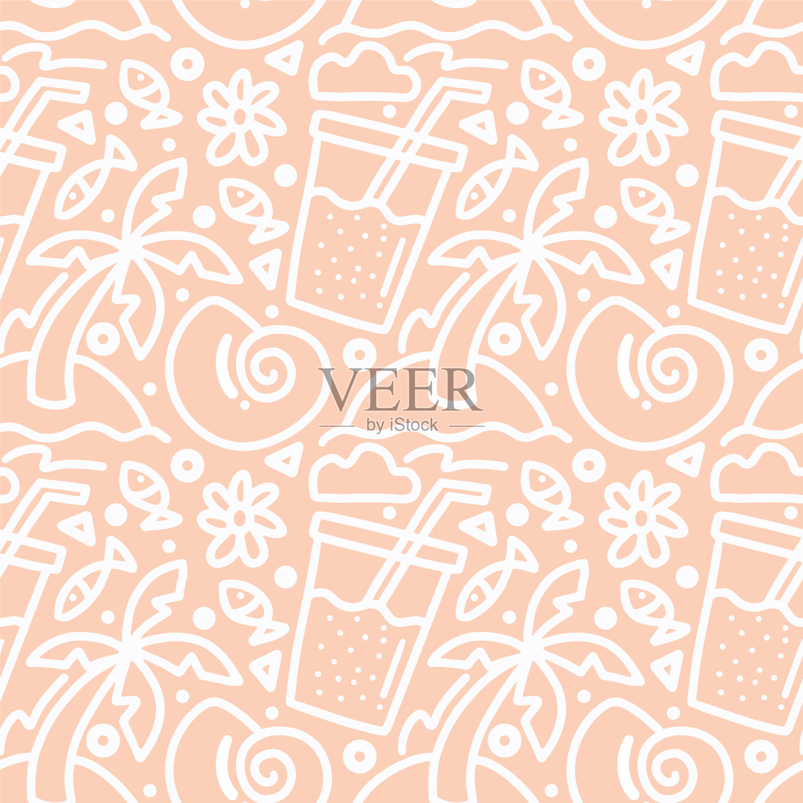 Doodle在海滩上度过暑假插画图片素材