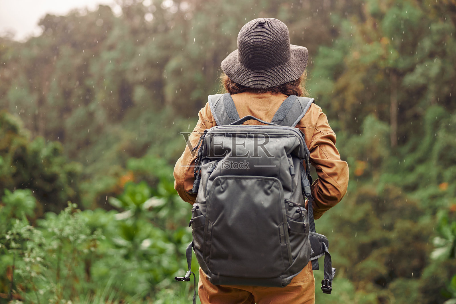 美丽的年轻女性白人游客在赤道非洲丛林照片摄影图片