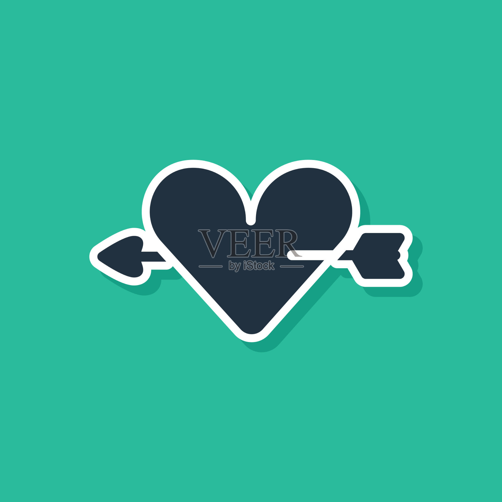 蓝色的amour象征与心和箭头的图标插画图片素材