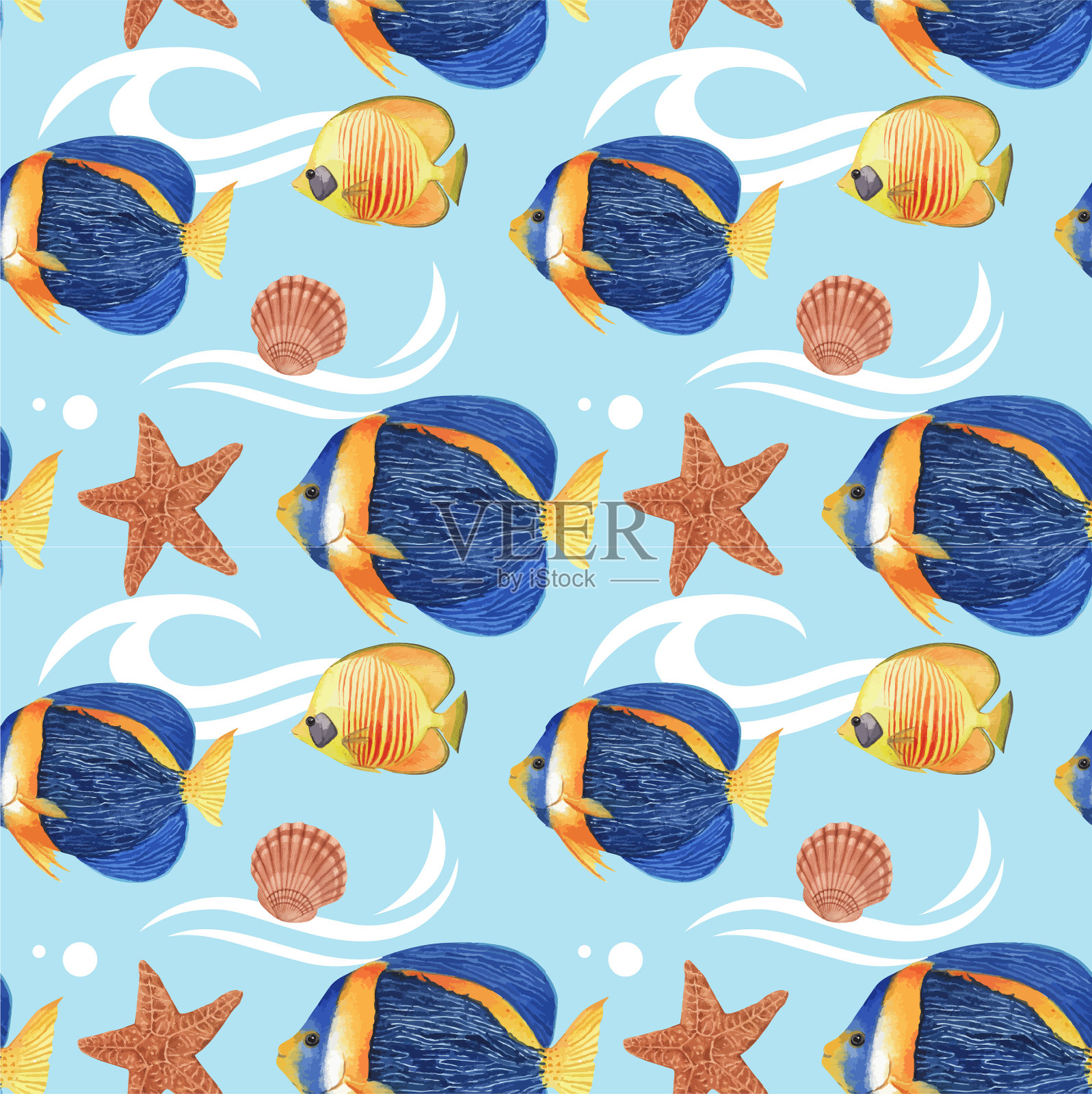 图案以海洋生活概念设计水彩插画图片素材