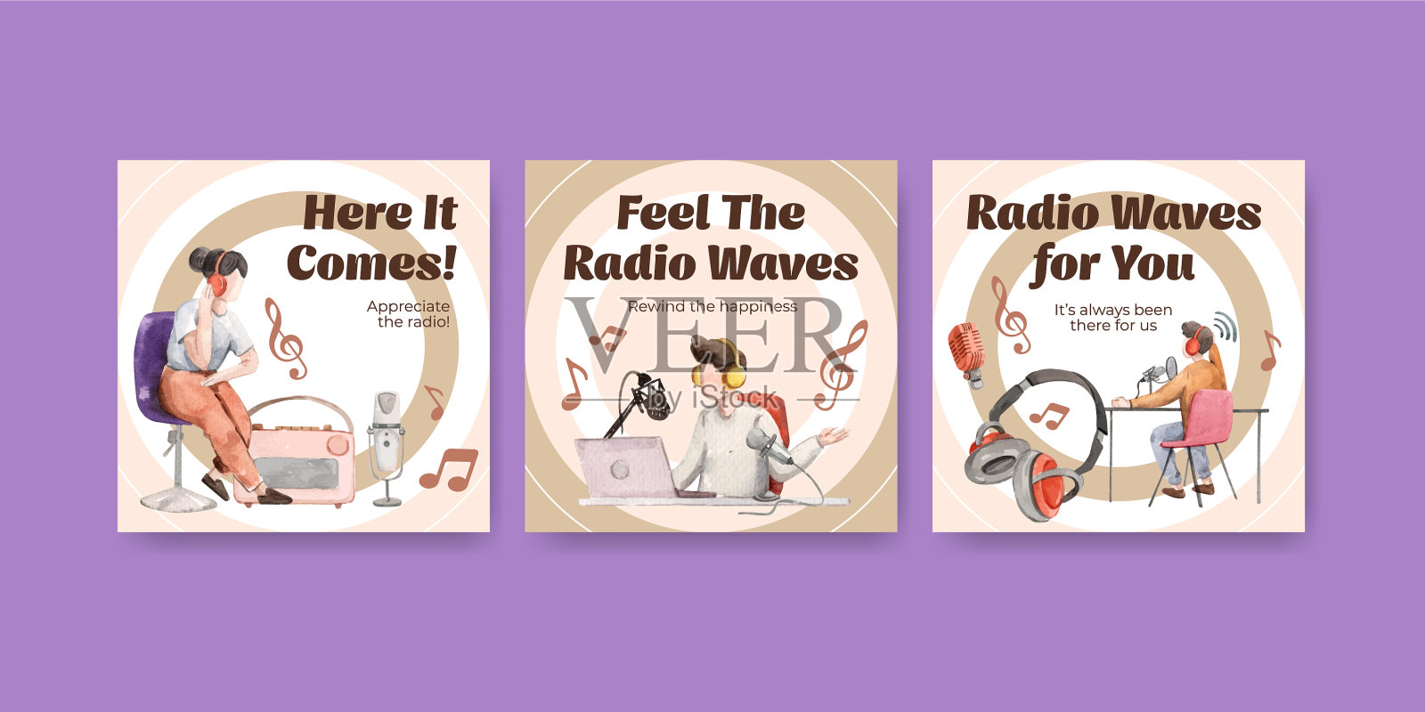 采用世界广播日概念的广告模板插画图片素材