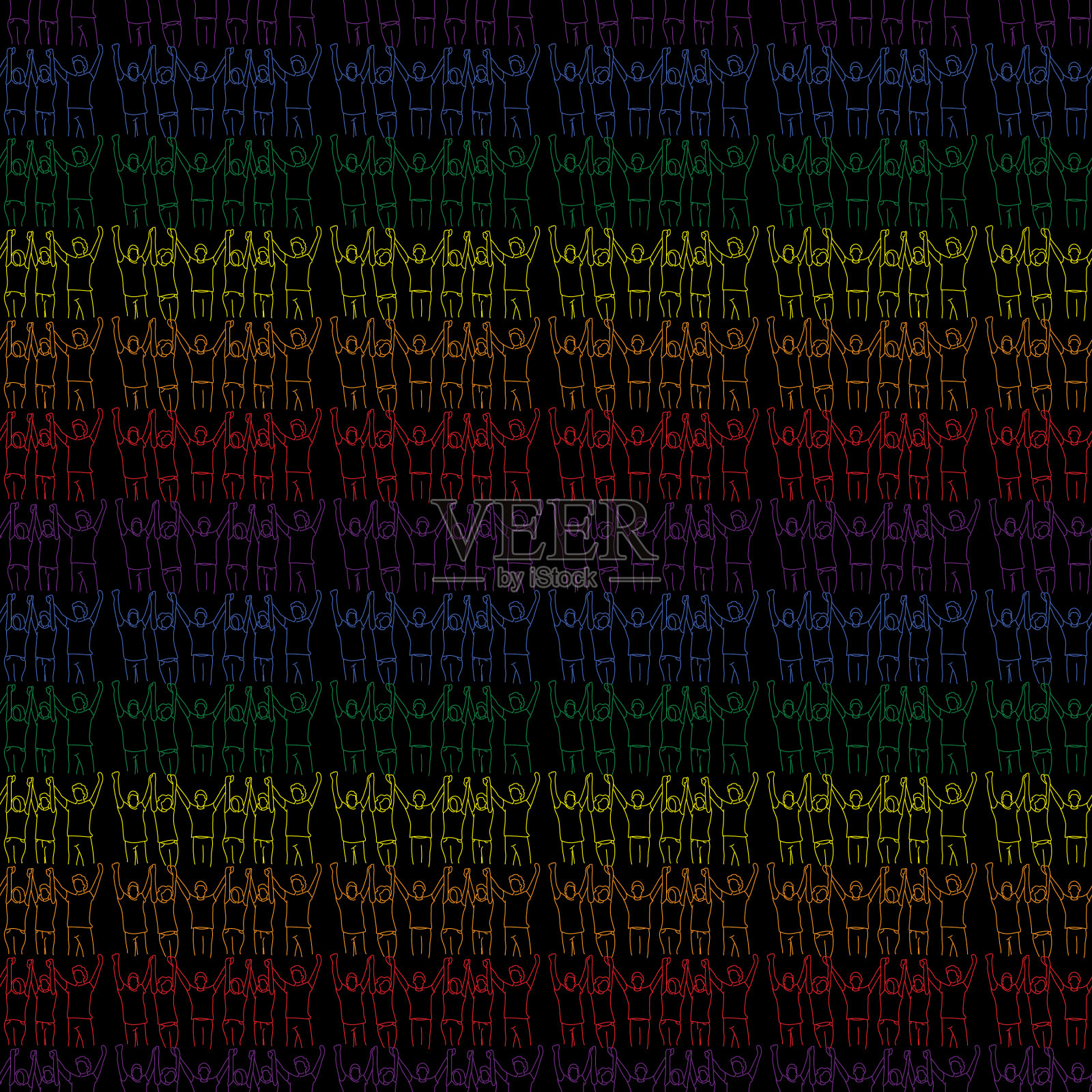 无缝模式的人们手拉手插画图片素材