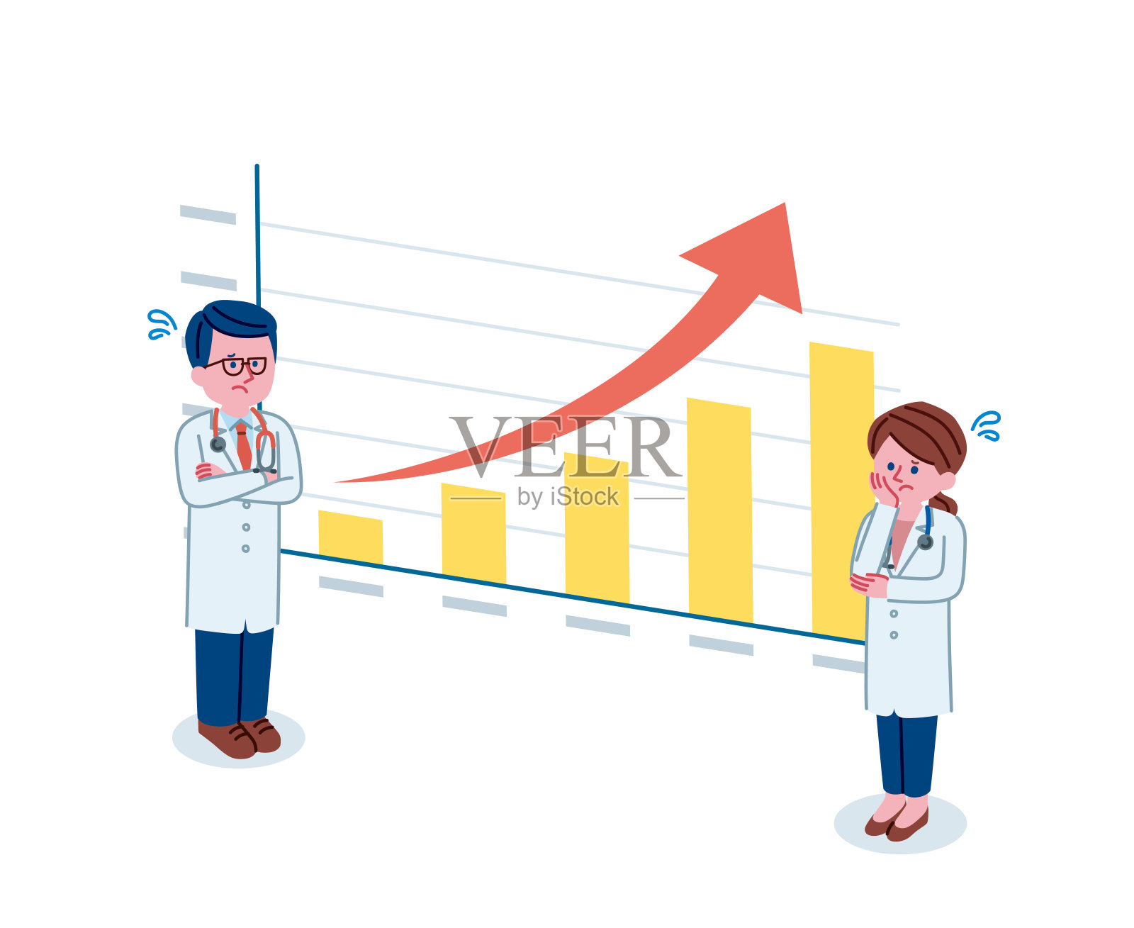 上升图表和医生插图插画图片素材