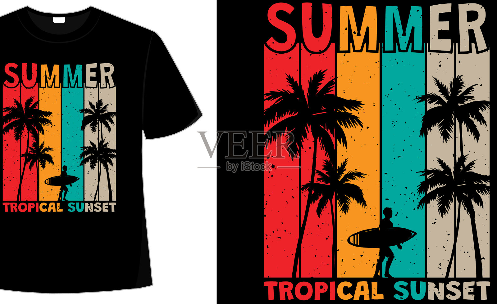 t恤夏季热带日落冲浪复古插画图片素材