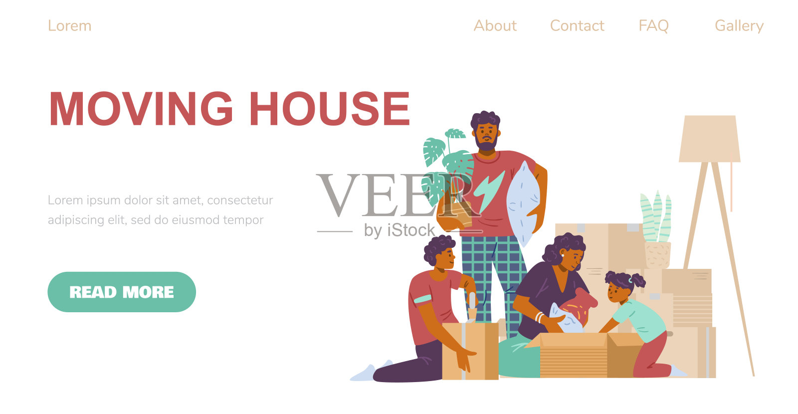 新居家庭搬迁服务web app矢量设计插画图片素材