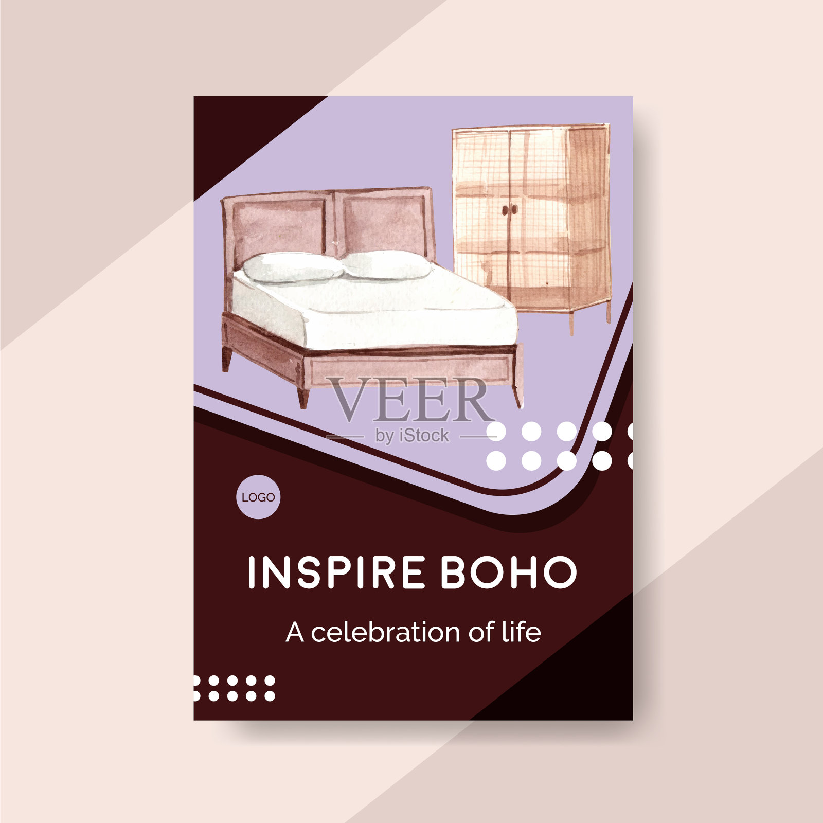 带有波西米亚家具概念的海报模板插画图片素材