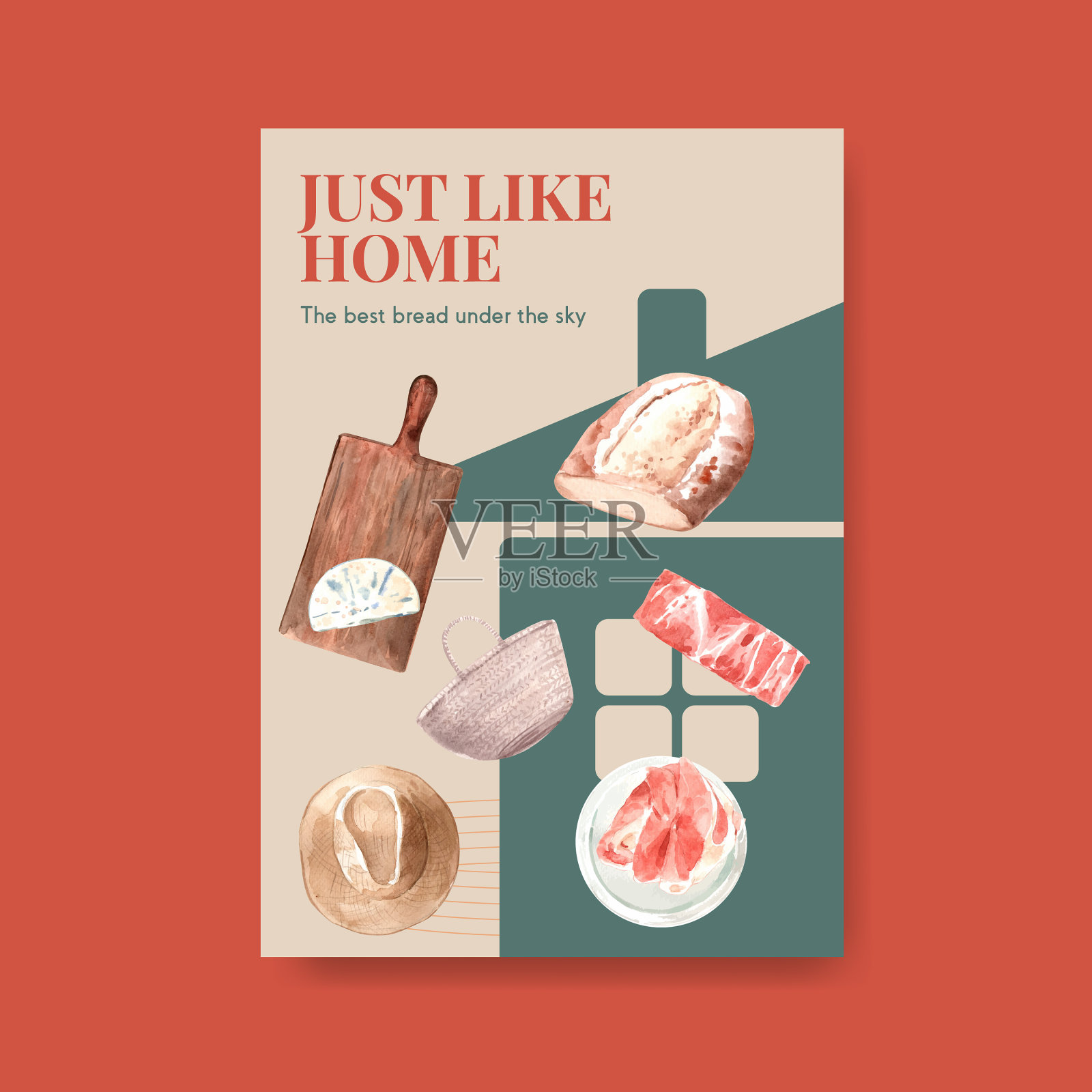 带有欧洲野餐概念的海报模板插画图片素材