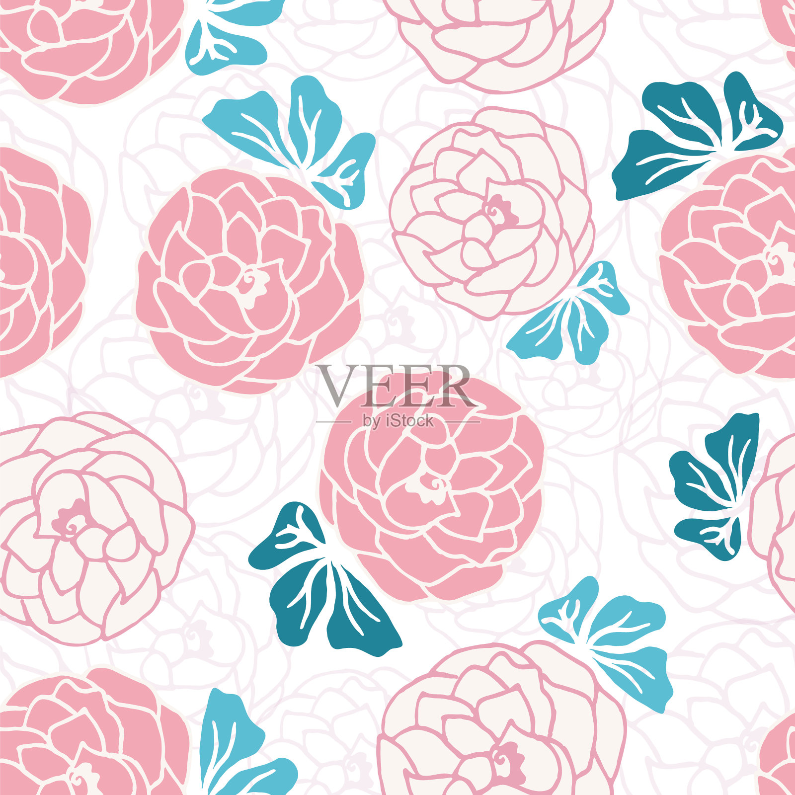 粉红色的复古花卉无缝模式插画图片素材