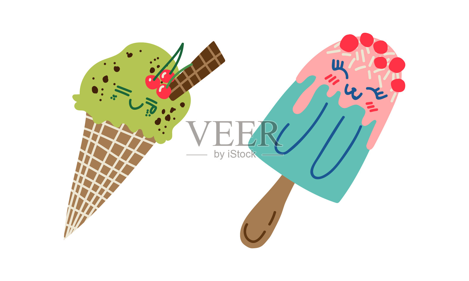 可爱可爱的卡哇伊甜品带着笑脸插画图片素材