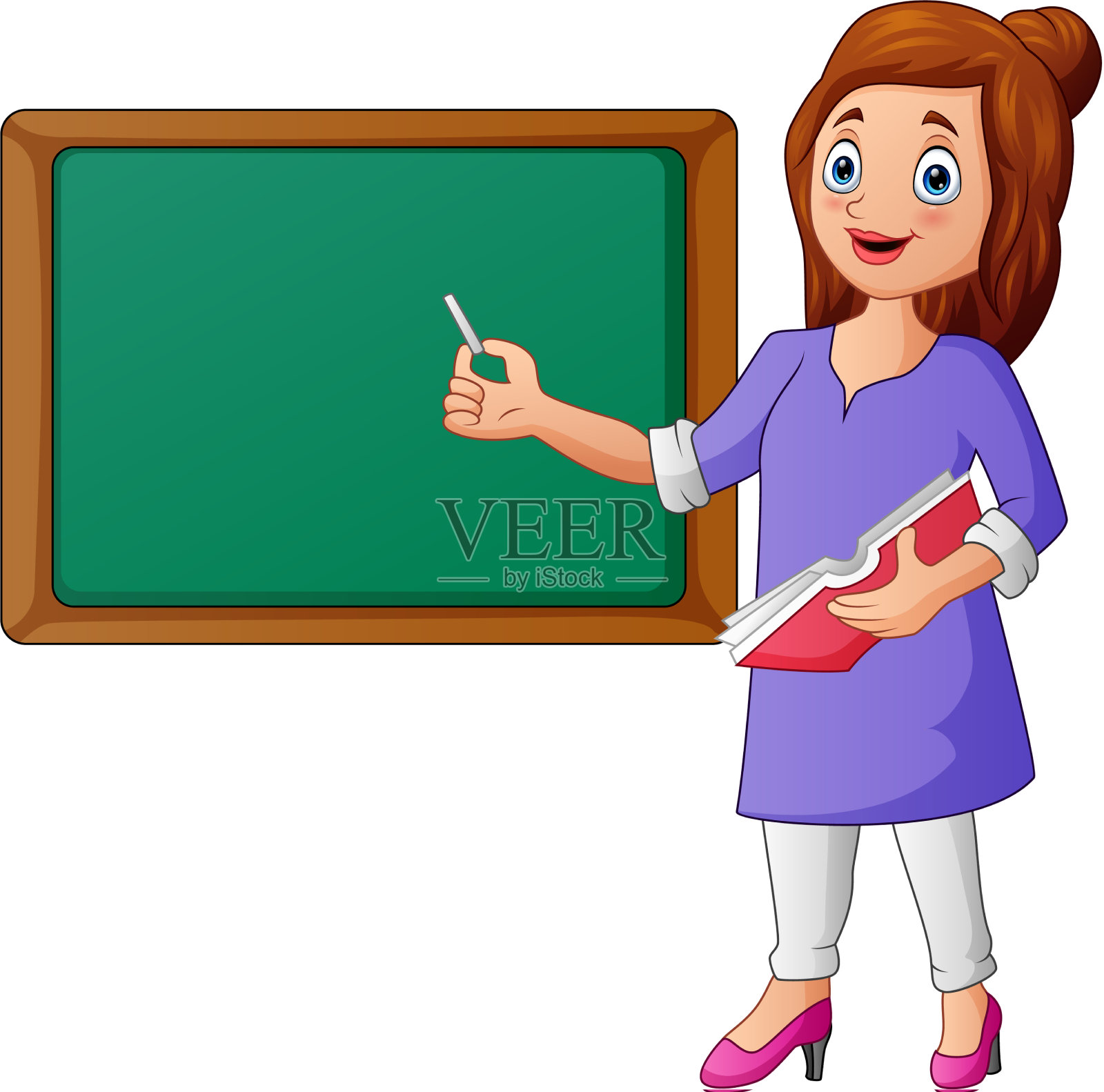 带着教鞭和黑板的女教师插画图片素材