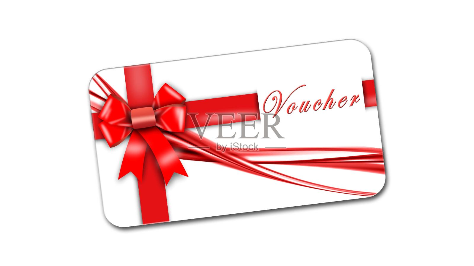 代金券卡与红色丝带和蝴蝶结孤立在白色背景与阴影最小的概念照片摄影图片