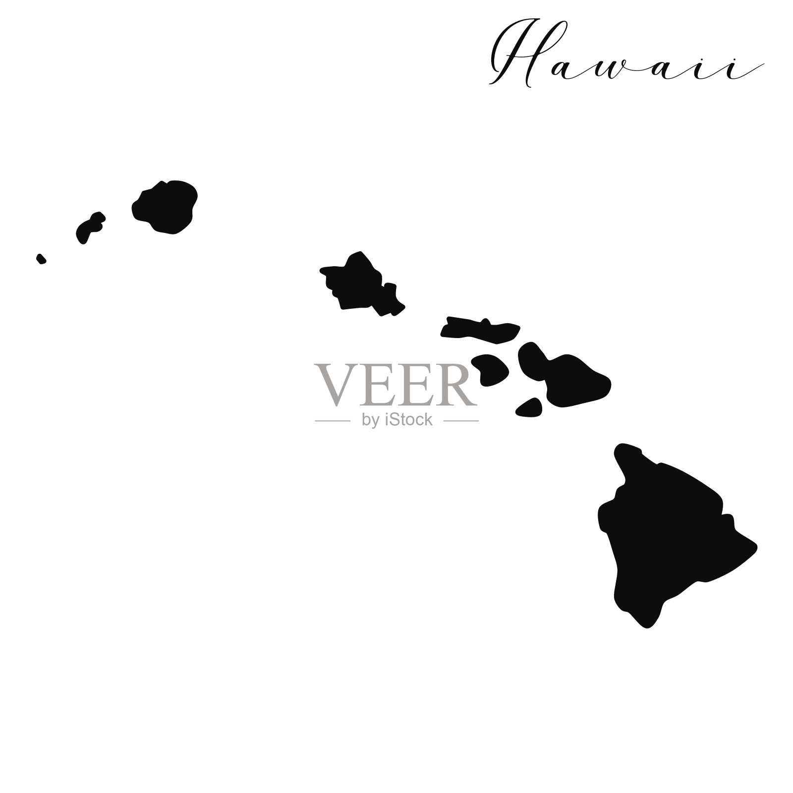 夏威夷矢量地图黑色剪影孤立插画图片素材