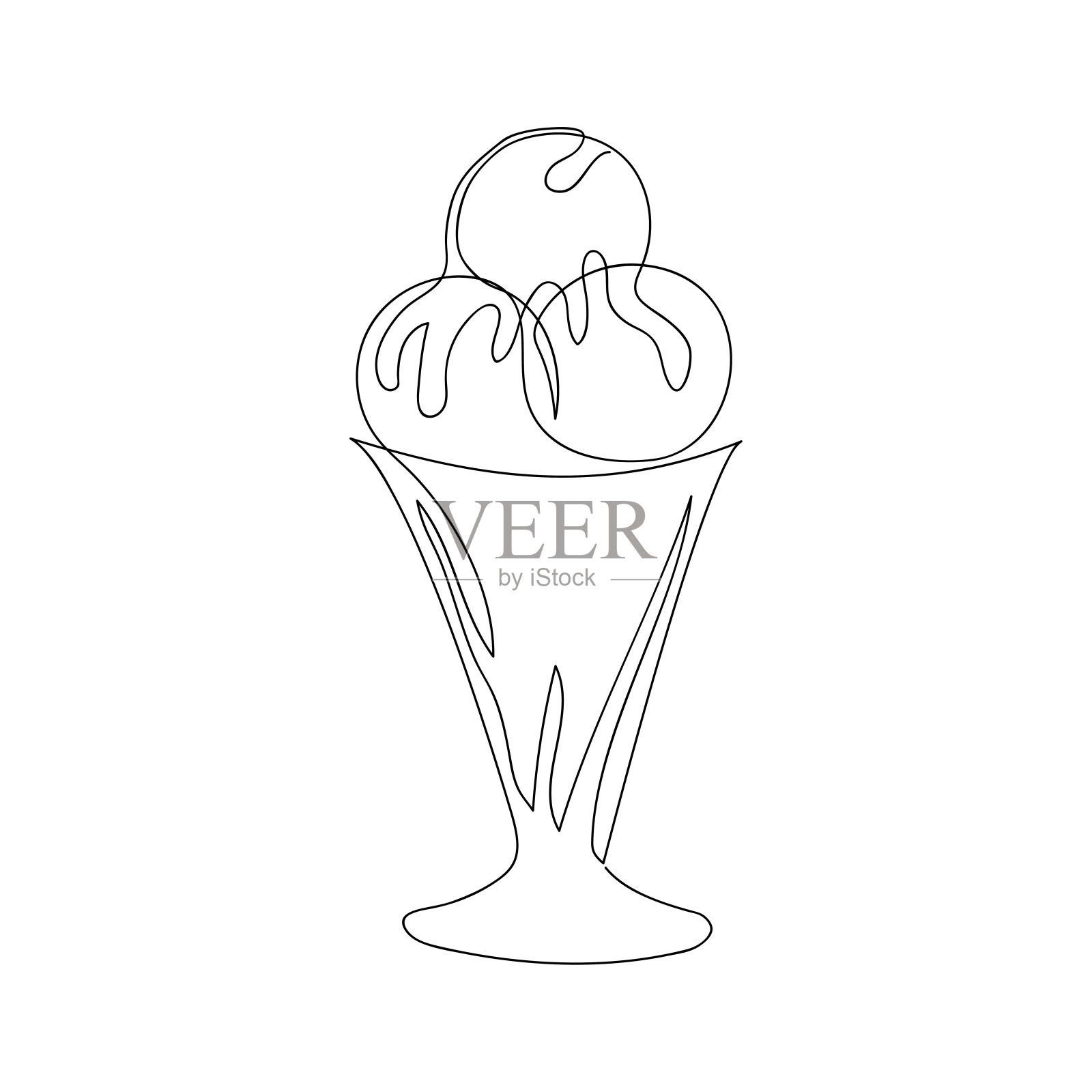 冰淇淋球浇上焦糖,在玻璃制造机上画一条线插画图片素材