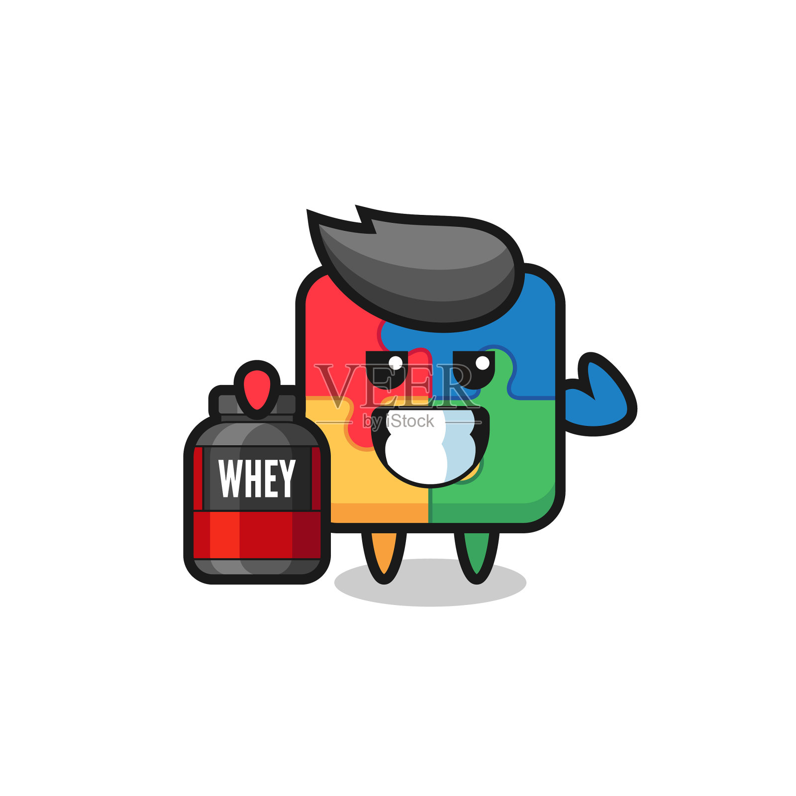 肌肉的谜题角色拿着蛋白质插画图片素材