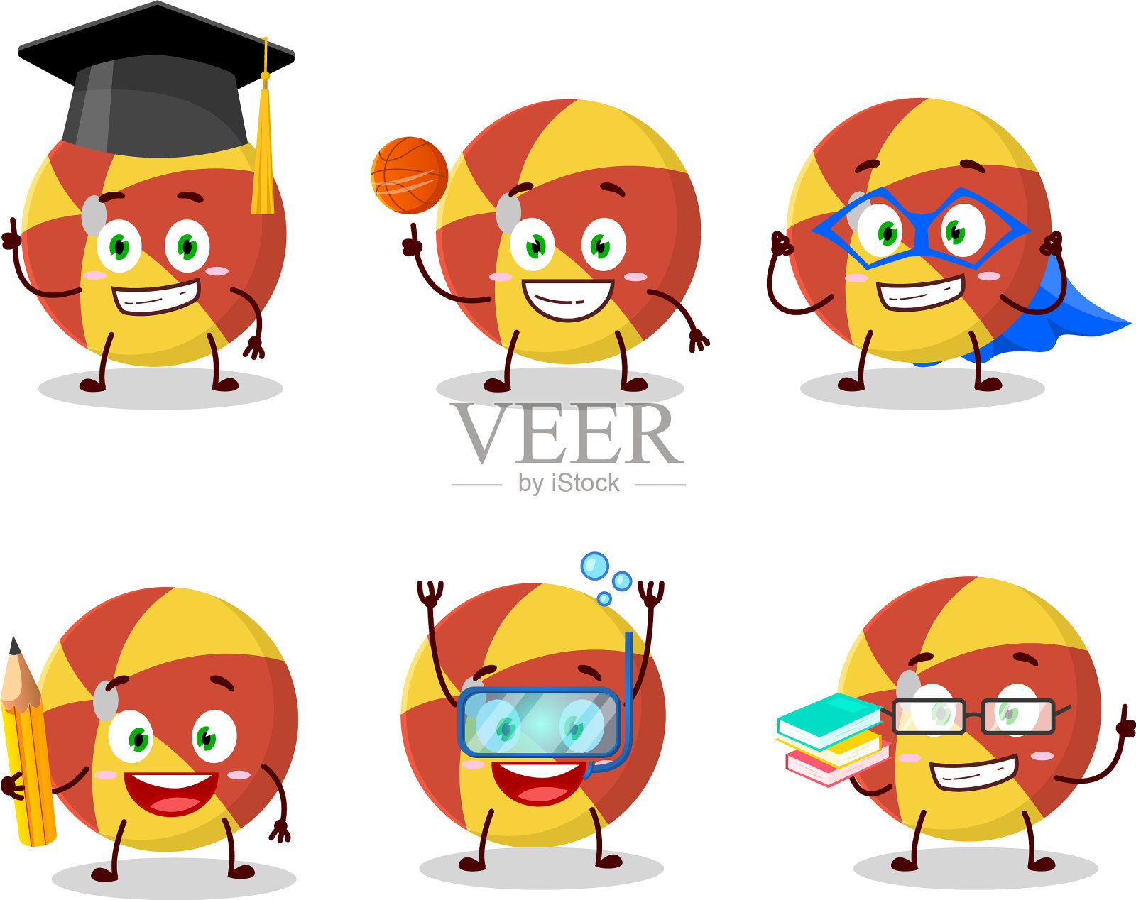 小学生红条纹沙滩球卡通插画图片素材