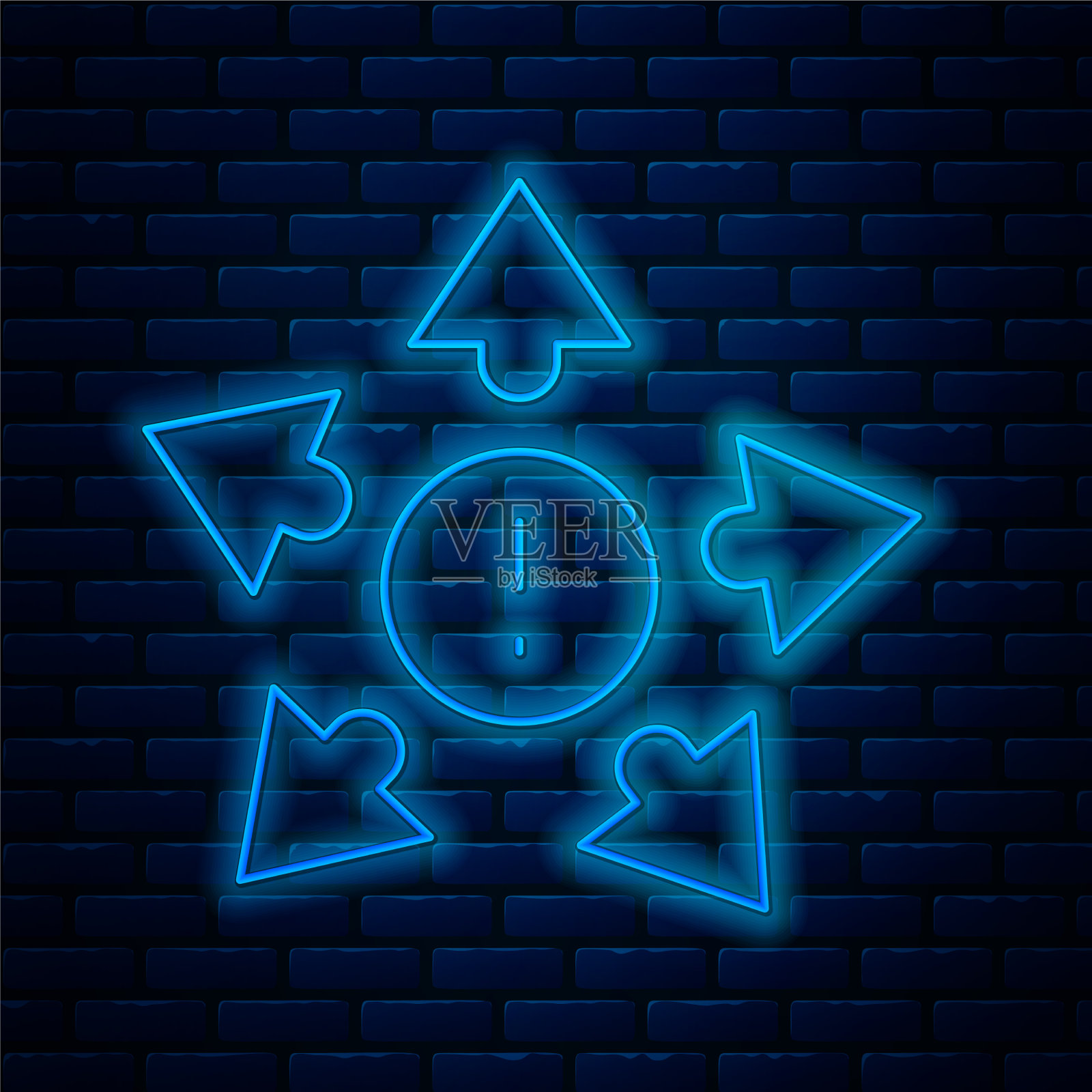 发光的霓虹灯线许多方向箭头图标插画图片素材