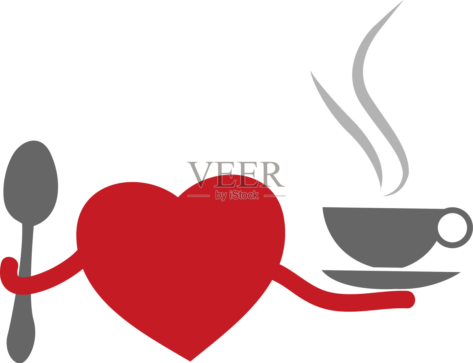 我喜欢有勺子和杯子图标的咖啡插画图片素材