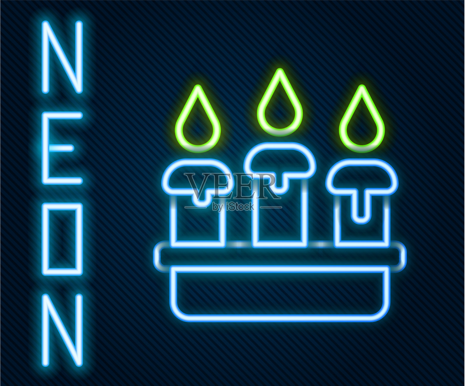 烛台上闪烁的霓虹灯线燃烧着蜡烛插画图片素材